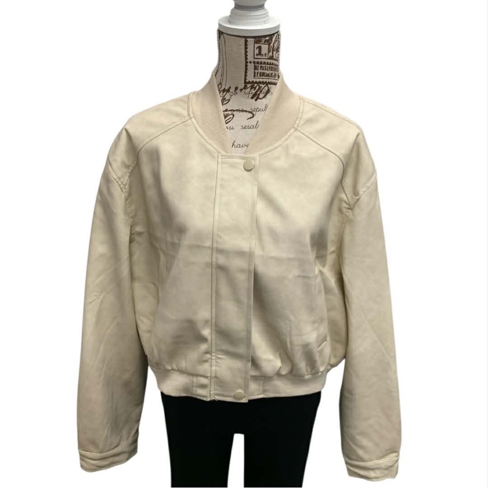 Hunter & Brown Chic Cream Bomber Jacket Size XL